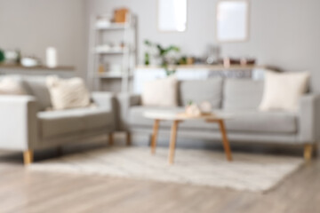 Blurred view of modern open plan kitchen