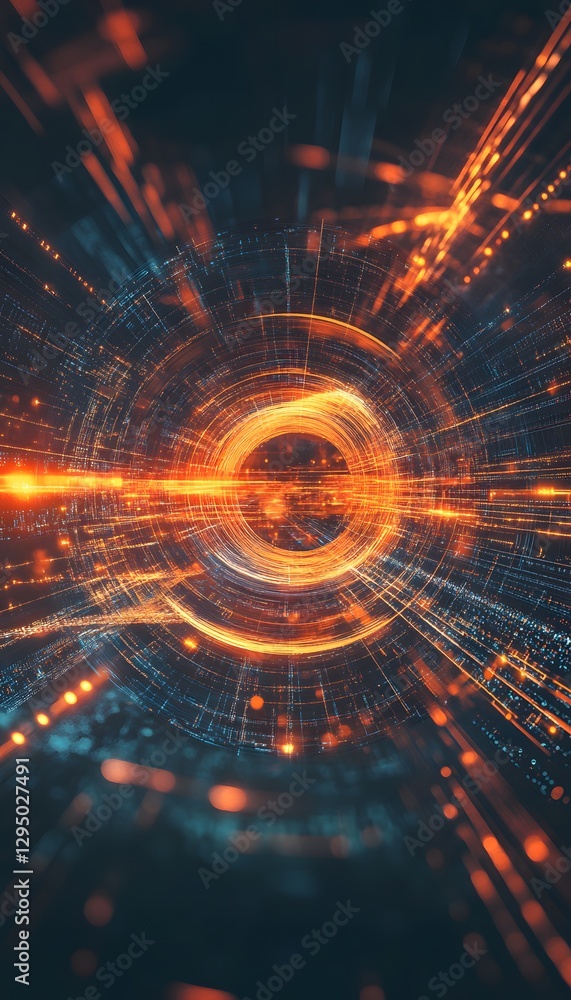 Poster abstract representation of digital information flowing in a circular manner