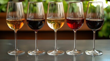 Naklejka premium Assorted Wine Glasses Featuring Red, White, and Rosé Varieties for Elegant Dining
