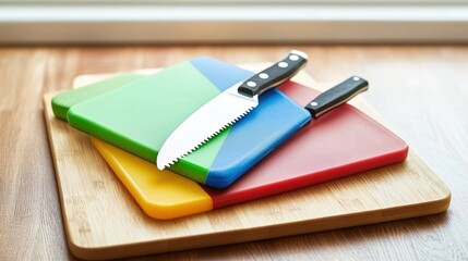 Colorful Cutting Boards with Knives: A Kitchen Still Life