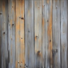 Fototapeta premium A close-up view of a rustic wooden fence, weathered and textured, alongside a bright red fire hydrant.
