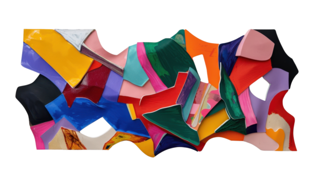 Abstract sculpture with vibrant colors on transparent background