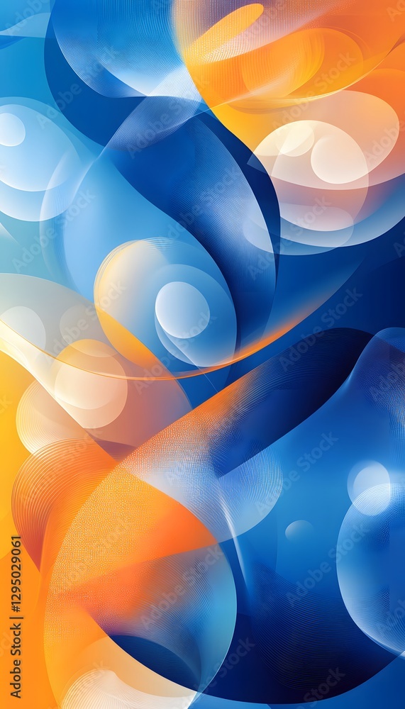 Poster abstract design with flowing curves and spherical elements