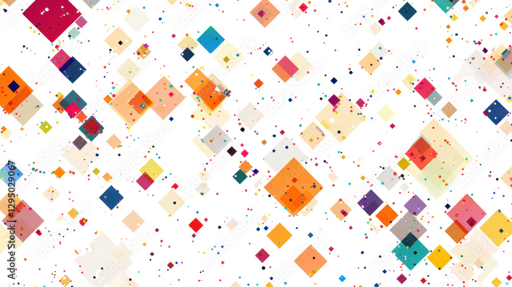 Poster colorful squares floating on transparent background: abstract geometric pattern