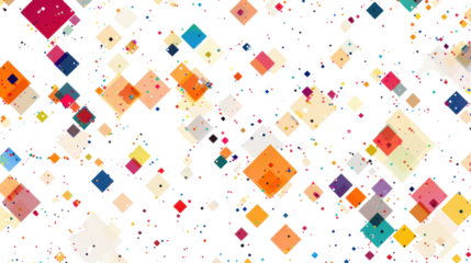 Colorful squares floating on transparent background: abstract geometric pattern