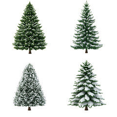 Green tree collection landscape isolated on transparent background