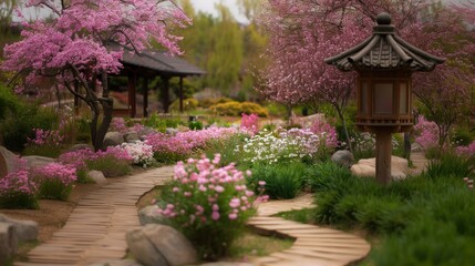 Beautiful garden with colorful flowers.