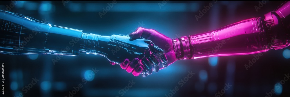 Aufkleber digital avatars engage in a handshake within a vibrant metaverse environment. generative ai
