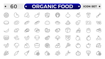 Organic Food outline icon .Nutrition, Healthy food and Detox Diet Vector Icons. Contains such Icons as Metabolism, Caunt Calories, Palm oil free, Zero thans fat, Probiotics and more.