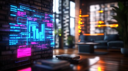 Obraz premium Computer screen displaying a blue and pink graphic image with a vibrant color scheme and digital content