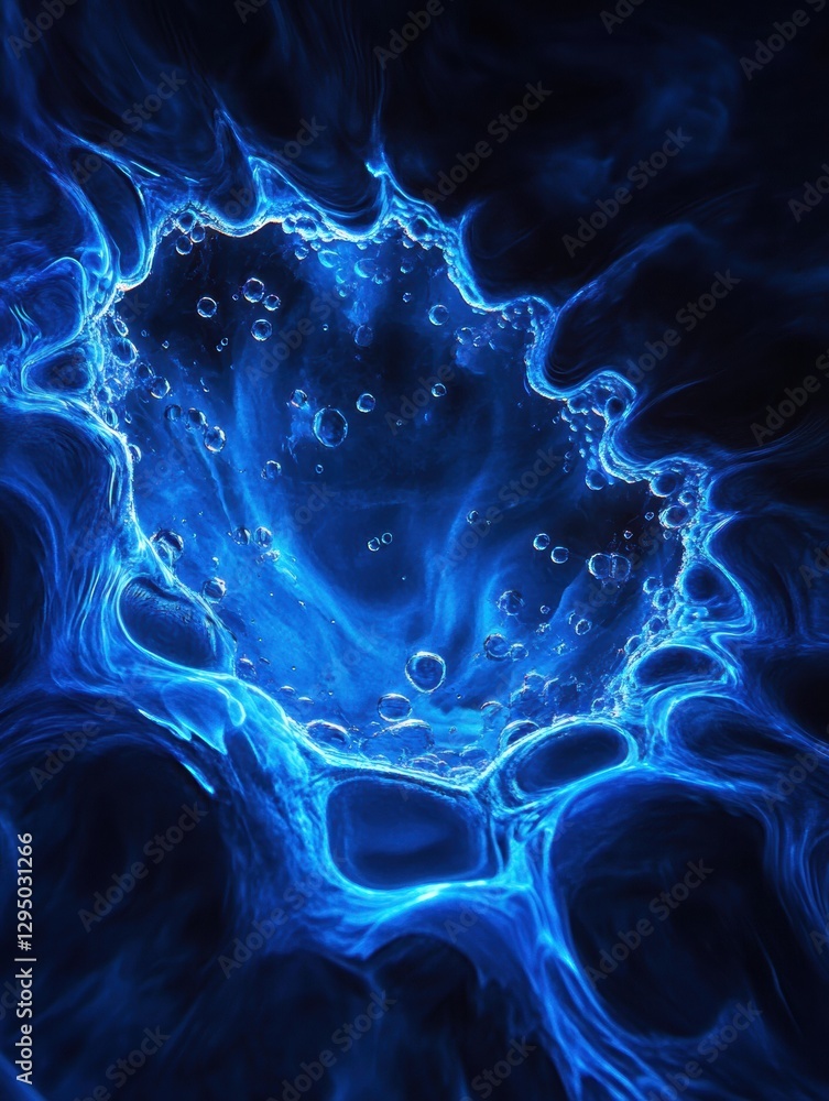 Aufkleber Glowing gas bubbles create mesmerizing patterns beneath the surface in deep ocean waters during twilight hours. Generative AI