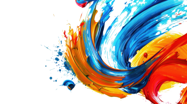 Colorful paint strokes mixing and swirling on transparent background