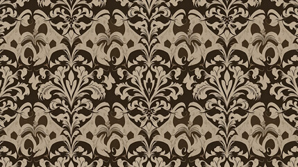Sophisticated Damask pattern with baroque elements and intricate detailing, exuding luxury and refinement, Damask and sophisticated