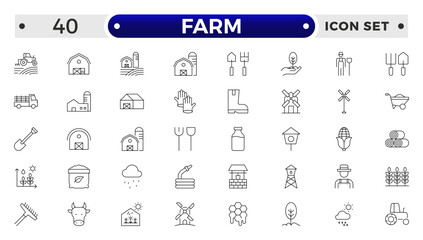 Farm, Farming, Agriculture - outline web icon set. Contains such Icons as Greenhouse, Haystack, Harvest and more. Outline icons collection.