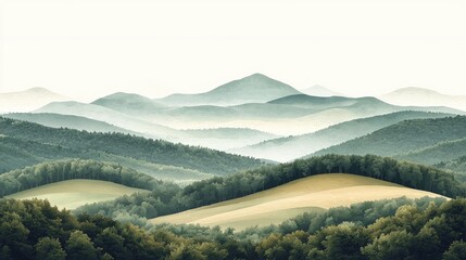 Serene landscape of rolling green hills under a soft sky, showcasing nature's tranquility