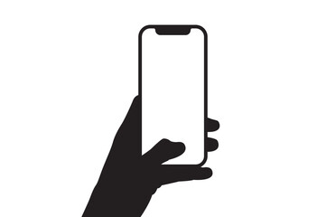 Hand holding phone on a white background. Silhouette of a hand holding phone isolated on a white background