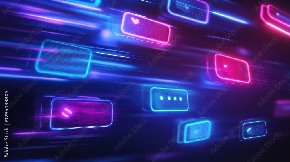 Leinwandbilder floating message bubbles illuminate a chat interface with vibrant glowing notifications at night. ge