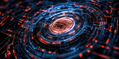 Quantum AI machine visualized as a glowing, rotating 3D fractal, abstract deep-learning representation, ultra-futuristic cyber concept