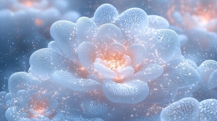 Ethereal glowing flowers with delicate textures and sparkling effects in a dreamy background
