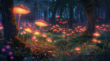 Enchanting Glowing Mushrooms in a Mystical Forest