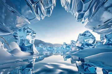 Fototapeta premium Chilly Ice Reflection 3D Background Design for Winter Themes
