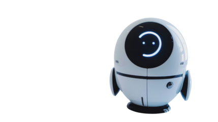 Friendly robot showing happy emoji on transparent background