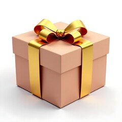 Fototapeta premium gift box from kraft paper box with gold ribbon and bow on white background