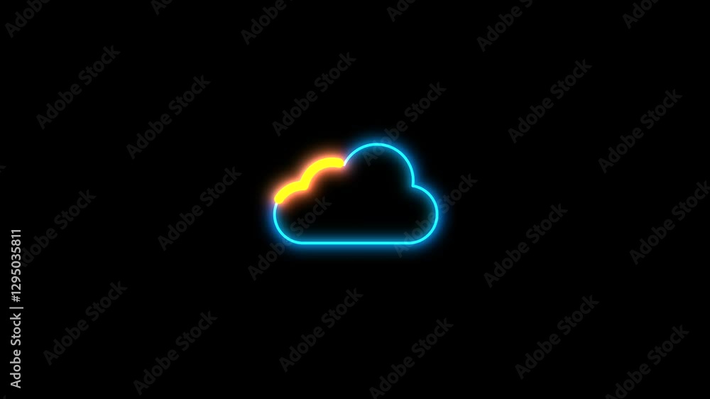 Poster glowing cloud computing icon animation on a black background