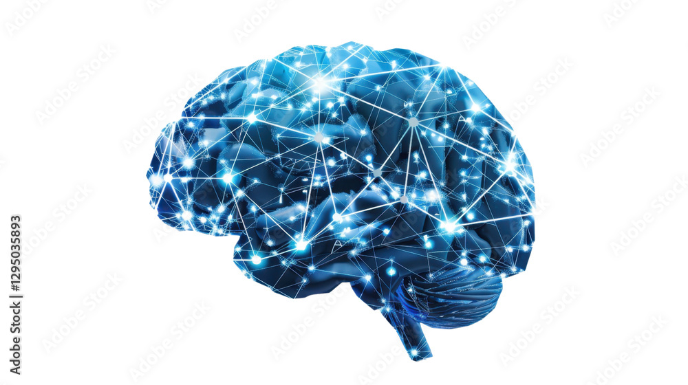 Poster human brain showing neural connections on transparent background