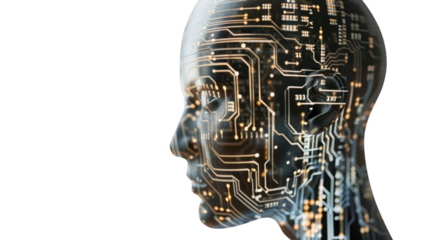 Artificial intelligence forming inside human head with transparent background