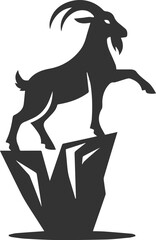 Goat balancing on a narrow rock with three legs animal vector silhouette