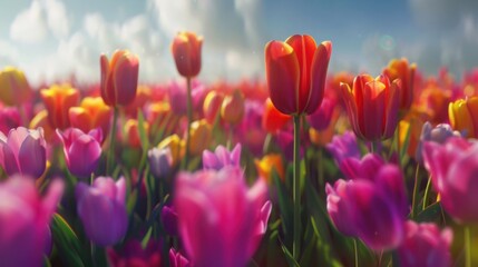 Obraz premium Vibrant Tulip Field in Full Bloom