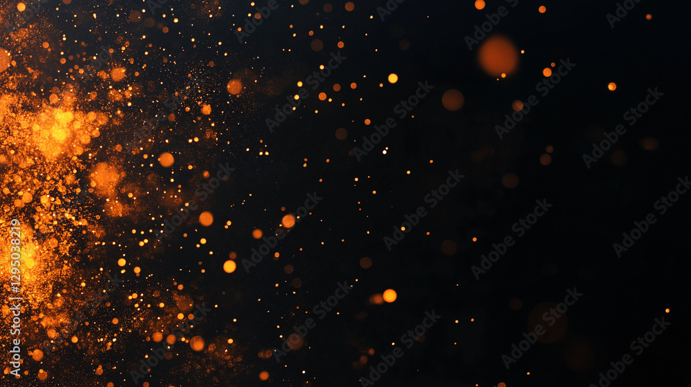 Poster golden particle burst: a stunning abstract of shimmering, golden particles dancing across a dark exp
