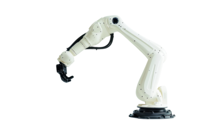 Robotic arm reaching down on transparent background