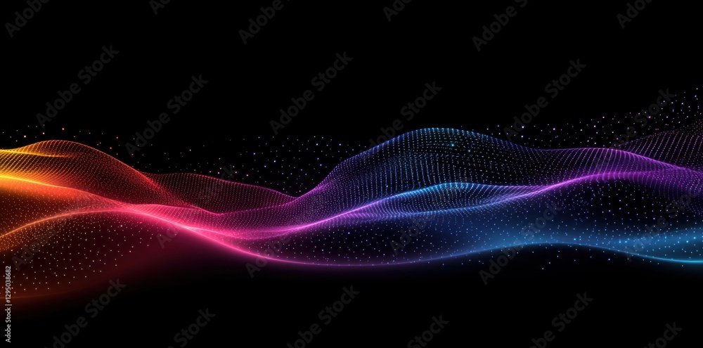 Poster abstract colorful wave particle flow digital art