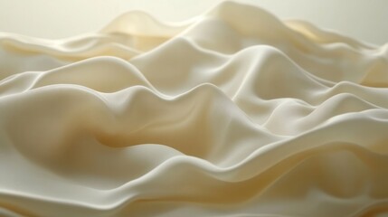 Fototapeta premium Smooth cream silk fabric draped in elegant folds against a soft backdrop