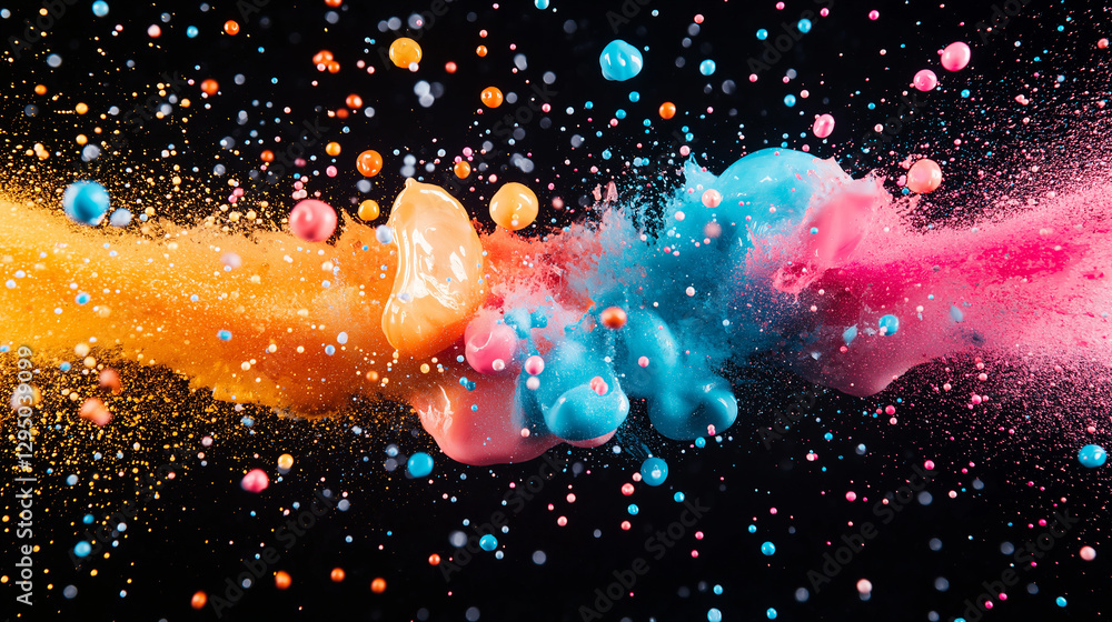 Aufkleber cosmic color burst: a mesmerizing explosion of vibrant colors on a black background, resembling a ce