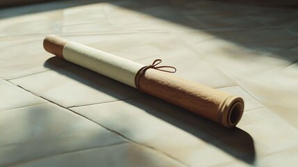 Ancient Scroll on Tiled Floor: A Still Life of History and Mystery