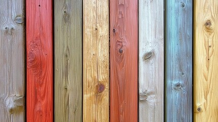 Fototapeta premium Rustic Wooden Planks Arranged Horizontally in Various Colors