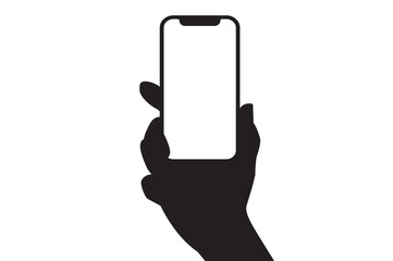 Hand holding phone silhouette isolated on a white background