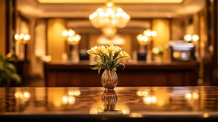 Elegant Hotel Lobby with Yellow Flowers