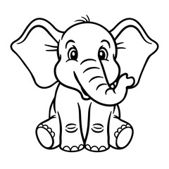 Cute Sitting Elephant in Minimalist Line Art