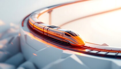 Obraz premium Futuristic High-Speed Train: Gleaming Silver, Orange Glow