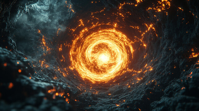 Abstract big data visualization in cyberspace with digital circles and random web fragments, representing information particles in a neural network for a futuristic modern theme