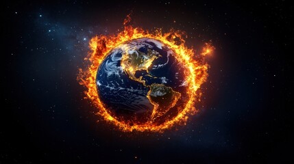 Obraz premium Fireball engulfing the earth captured in a vivid photographic image with intense colors and dynamic motion