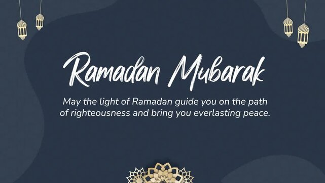 Animation of Happy Ramadhan Kareem greetings. Arabic calligraphy, lantern and mosque silhouette. Welcome Ramadan. Ramadan Mubarak. Marhaban ya Ramadhan