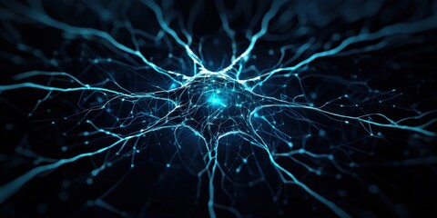 Abstract neural network fractal expanding infinitely, AI deep learning visualization, futuristic sci-fi digital intelligence theme