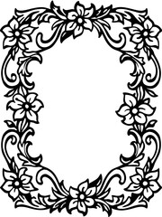 Elegant Floral Ornate Frame with Vintage Swirling Flowers and Leaves in Black and White &ndash; Decorative Classic Border