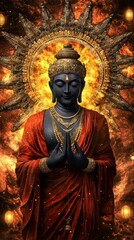 Serene Buddha in a Celestial Mandala Digital Art of Enlightenment