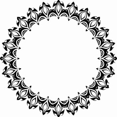 Elegant Circular Ornamental Frame with Intricate Floral and Mandala-Inspired Patterns in Black and White
